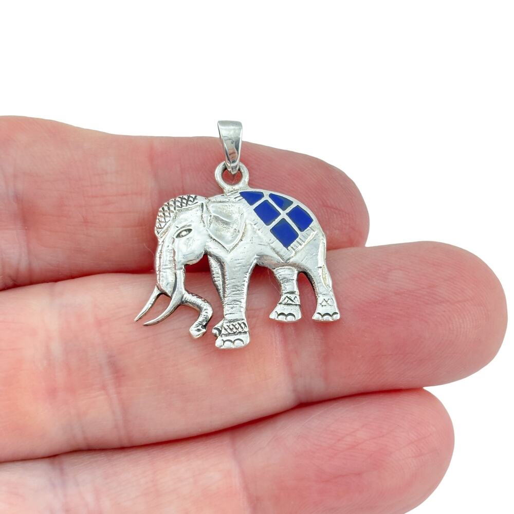 Vintage Sterling Silver 925 Lapis Lazuli Elephant Pendant